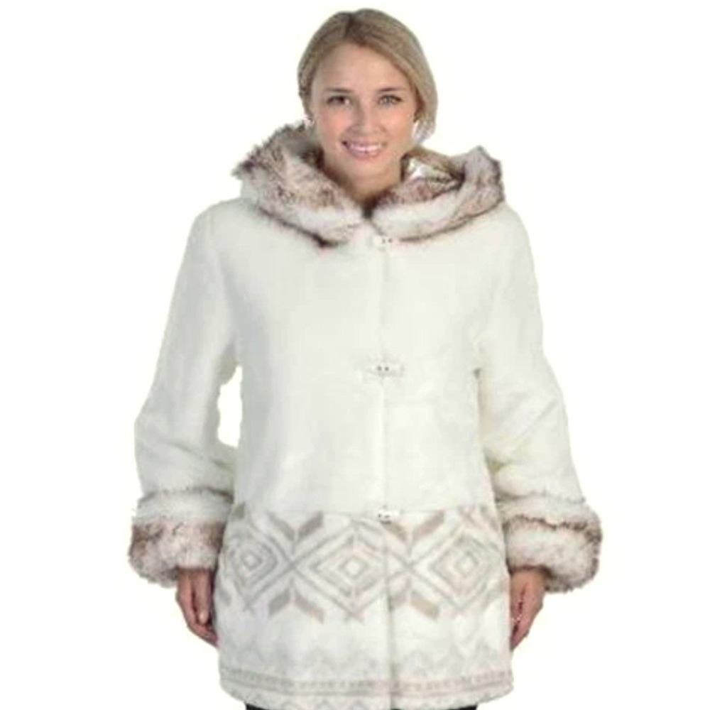 Marlo Women's White Faux Fur Coat Jacket Sweater- Size Medium